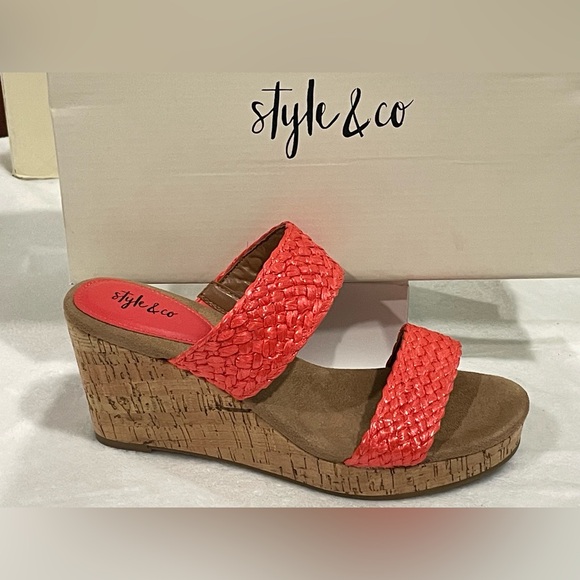 Style & Co Daliaa Coral Wedges Sz 7.5 BNWB - Picture 2 of 3